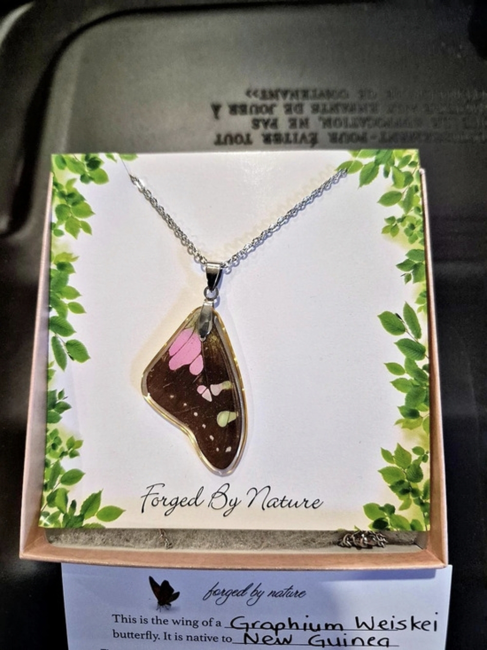 Forged By Nature Butterfly Wing Resin Pendant Necklace